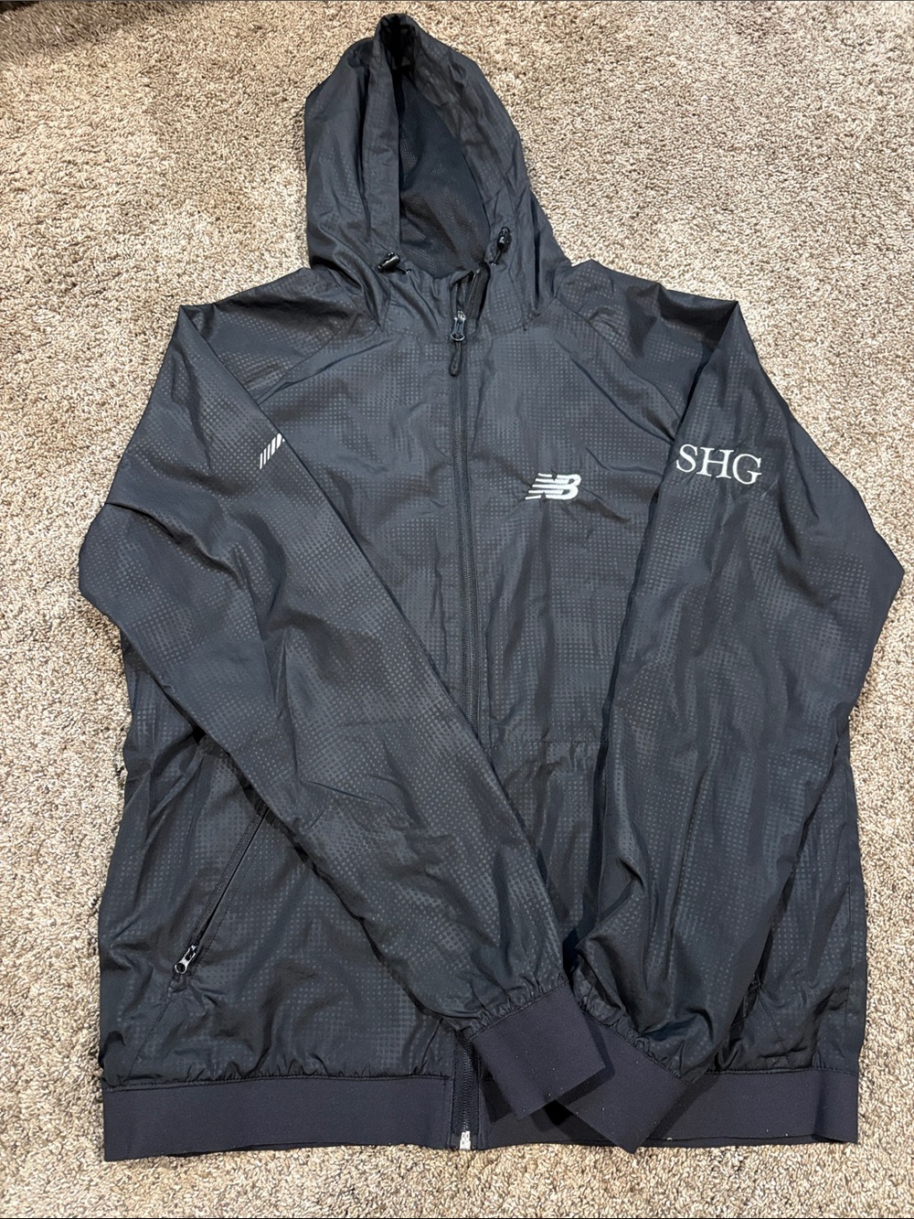 New Balance Black Hooded Windbreaker with Reflective Logo size L